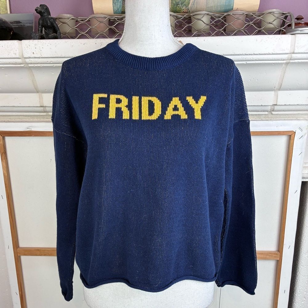 Town Pride NWT Navy cotton American made ‘Friday' Collegiate Crewneck Sweater
